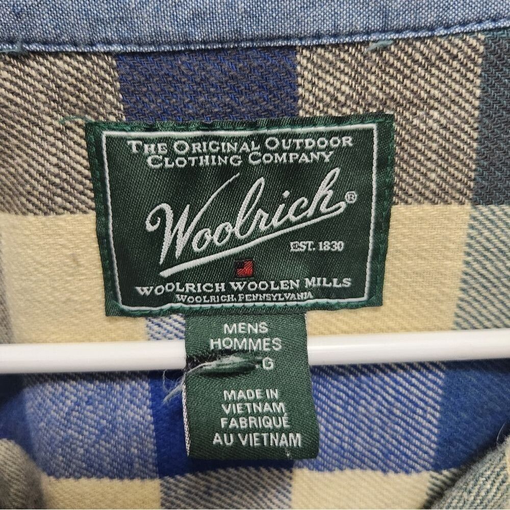 Woolrich Mens XL Plaid Flannel Shirt 100% Cotton Blue Green Outdoor Button Up - Picture 4 of 5